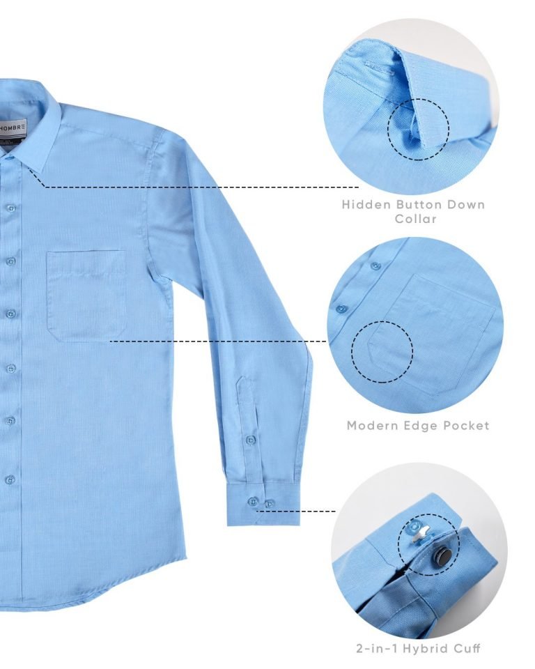 Modern Fit Long Sleeve Shirt (Hidden Button Down Collar) - Denim Grey ...