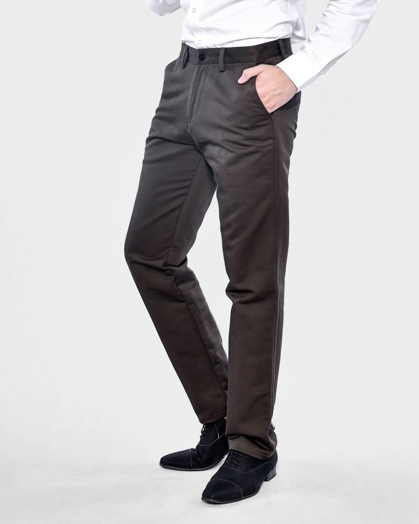 Modern Tapered Fit Khaki Pants (Flex Stretch) - Dark Brown - Men's Clothing Website and Online Store