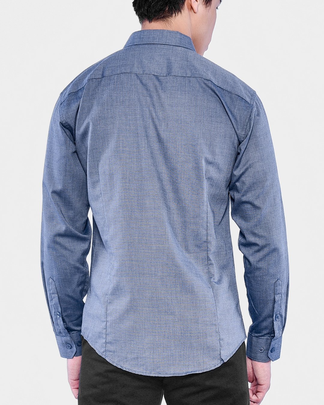 Modern Fit Long Sleeve Shirt (Hidden Button Down Collar) - Denim Grey ...