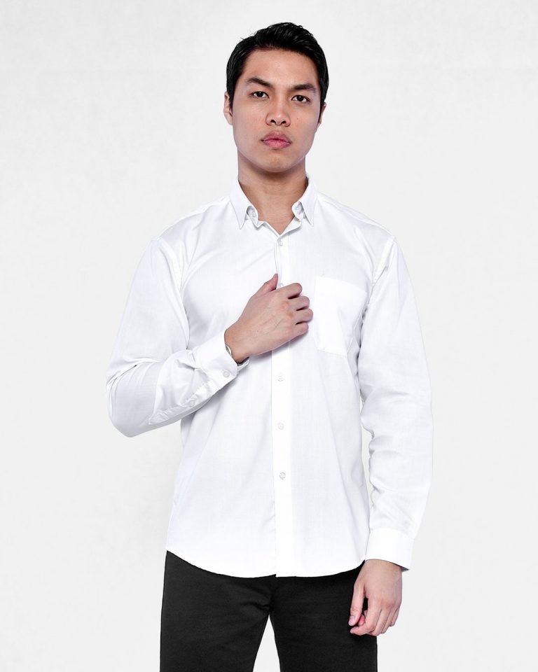 Modern Fit Long Sleeve Shirt (Hidden Button Down Collar) - White - Men ...